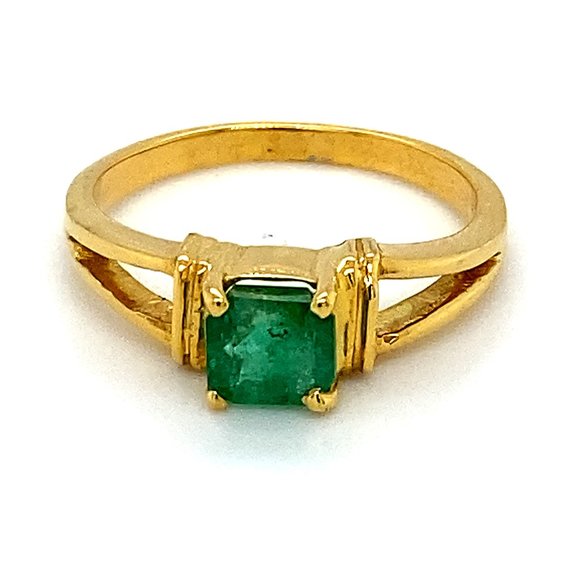 Emerald 1.05ct Solid 18K Yellow Gold Ring - Picture 1 of 6